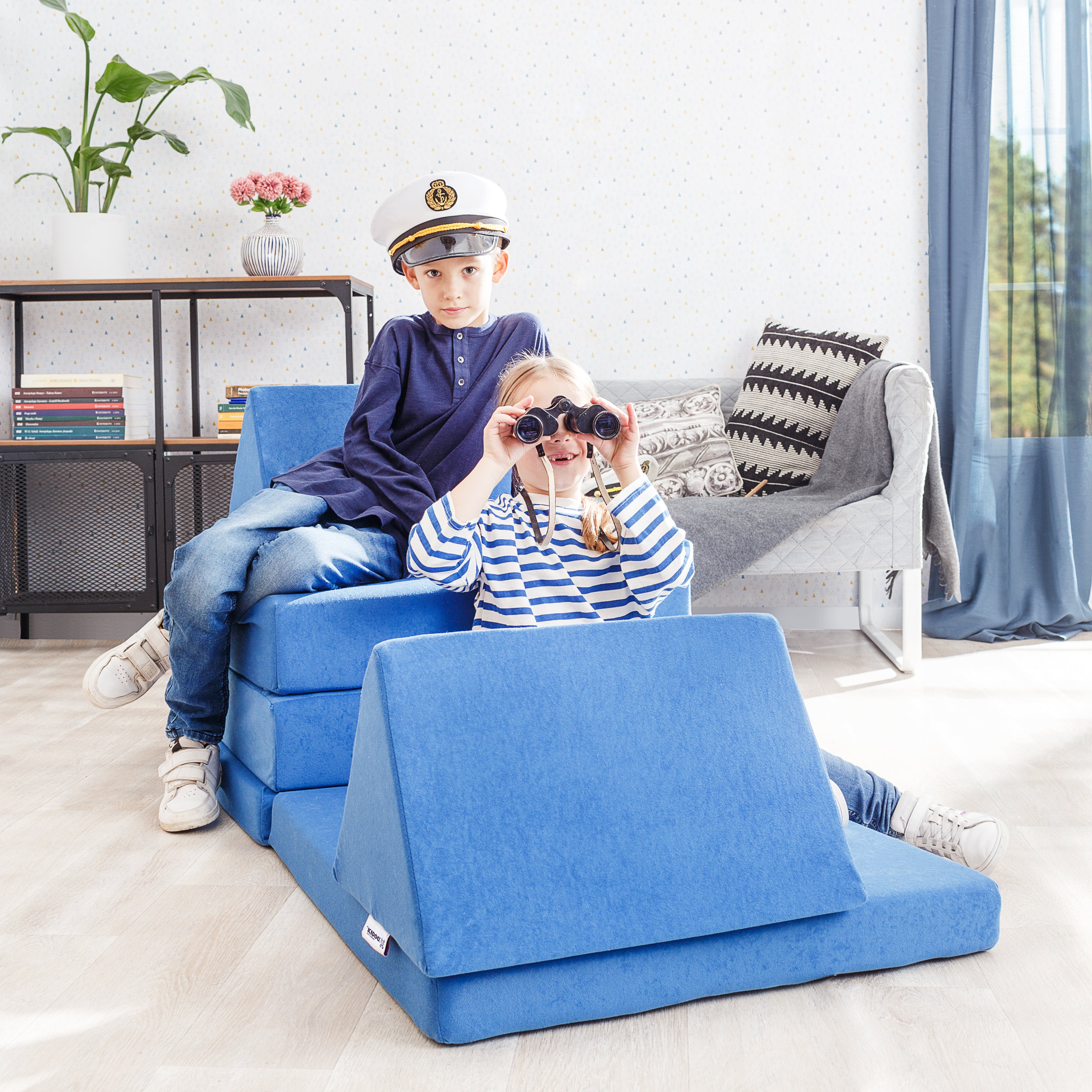 K-101 - Versatile 4-in-1 Children's Playset in Blue | Climbing and Crawling Set | Activity Blocks for Sofa, Mattress | Fold-Out Lounge | 4-Piece Lightweight Colorful Interactive Baby Play Set